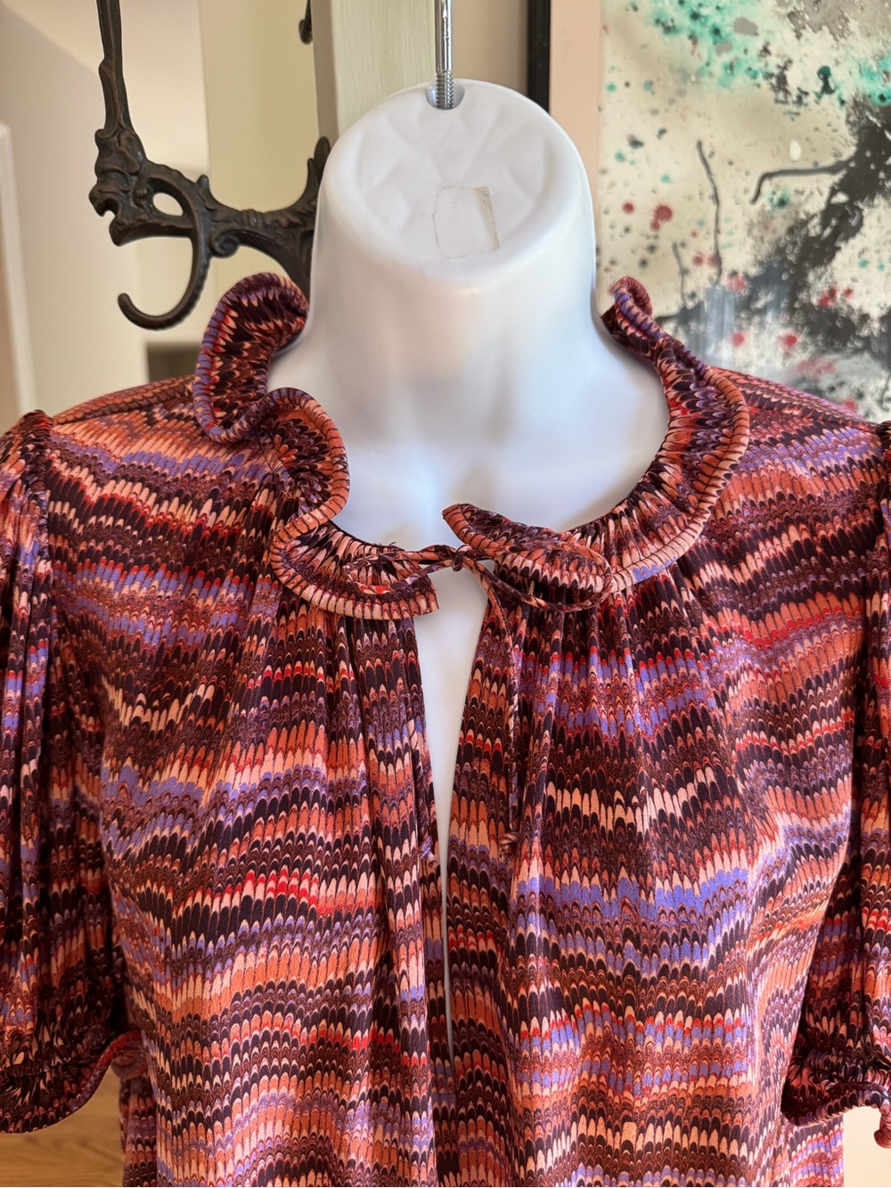 Ulla Johnson Multi-Color Ruffle-Neck Puff Sleeve Blouse - Picture 6 of 12